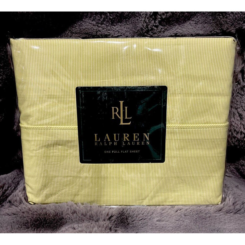 Vintage LAUREN Ralph Lauren‎ Crystal Cay Lime Striped Full Flat Sheet NEW SEALED